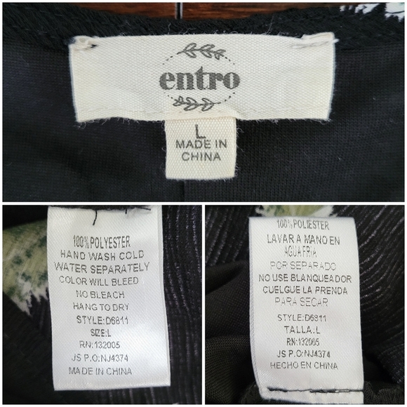Entro Black Tropical Leaf Print Sleeveless Front Tie A-Line Summer Dress Size L - Picture 4 of 8